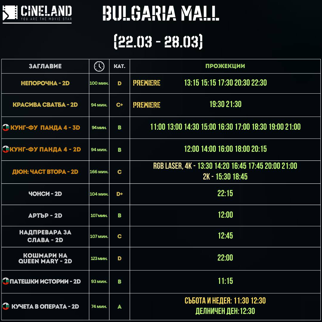 CineLand Bulgaria Mall :      22-28  2024